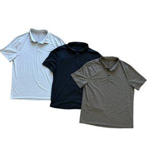 Lululemon Men's Evolution Short Sleeve Polo, 3 Item Bundle, Blue/Navy/Gray, XXL